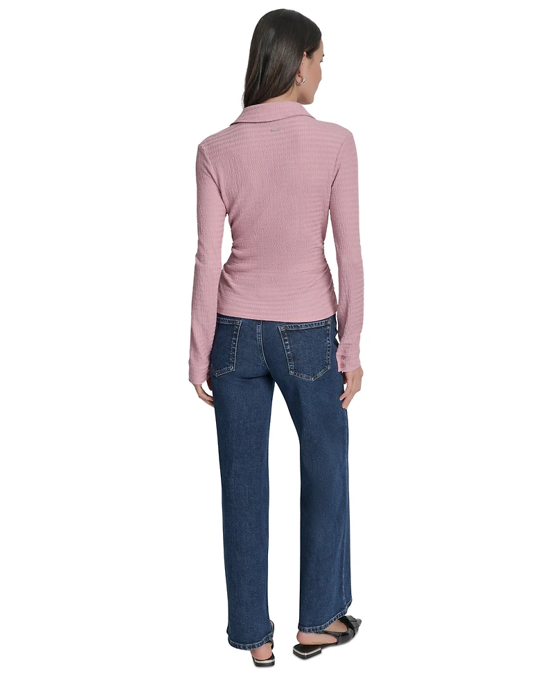 Dkny Jeans Women's Textured Collared Button-Front Top