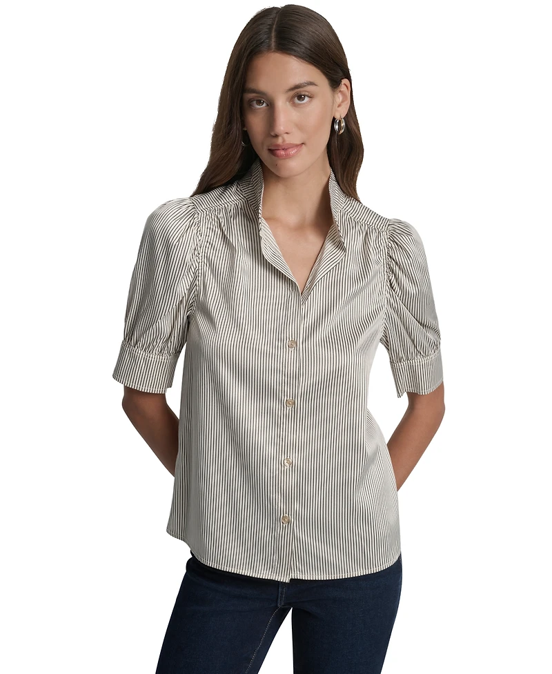 Dkny Jeans Women's Stand Collar Puff-Sleeve Shirt