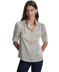 Dkny Jeans Women's Stand Collar Puff-Sleeve Shirt