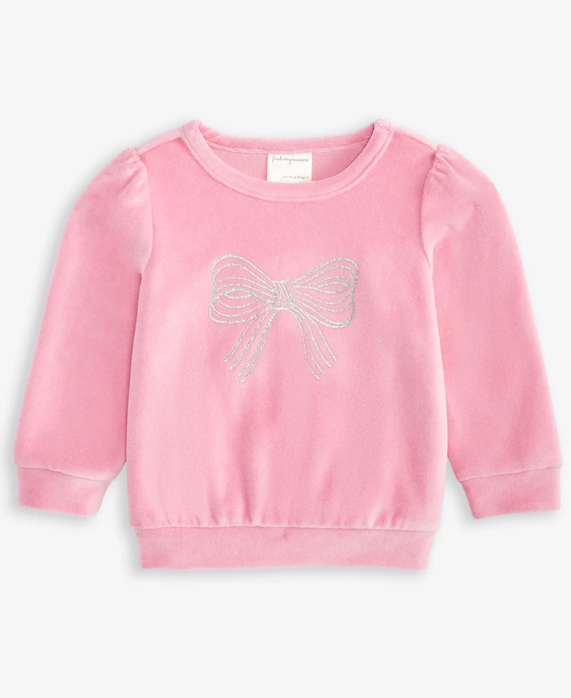 First Impressions Baby Girls Long-Sleeve Glitter-Bow Velour Top, Macy's Exclusive