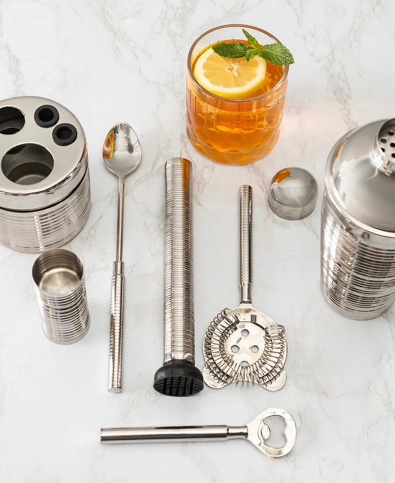 French Home Textured Stainless-Steel Barware, Set of 7