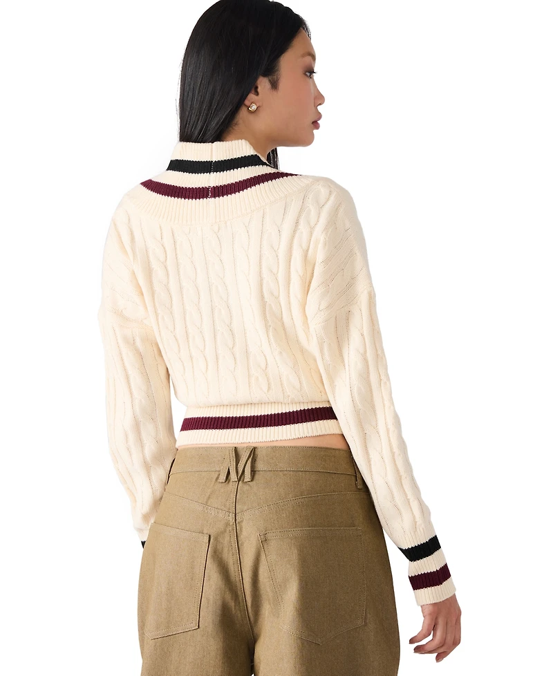 Steve Madden Women's Addison V-Neck Varsity Cable Sweater