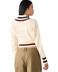 Steve Madden Women's Addison V-Neck Varsity Cable Sweater