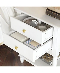European style luxury white 2-drawer bedside table, bedroom nightstand, wooden end table