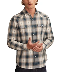 Lucky Brand Men's Dobby Western Long Sleeve Snap-Front Plaid Shirt