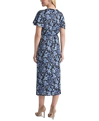 Jones New York Petite Printed Flutter-Sleeve Shirred Dress