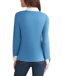 Jones New York Petite V-Neck Long-Sleeve Two-Fer Pullover
