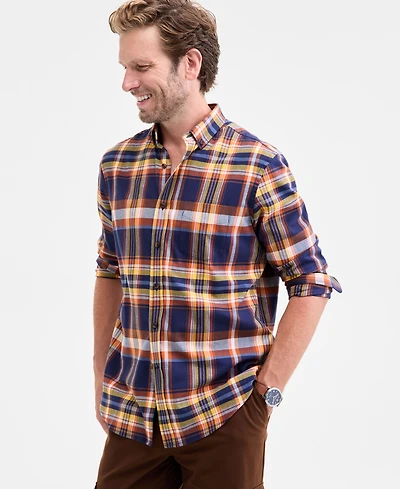 Club Room Men's Loman Plaid Brushed Cotton Button-Down Shirt, Macy's Exclusive