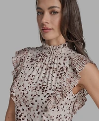 Bcbg Women's Printed Mock Neck Knit Flutter-Sleeve Top