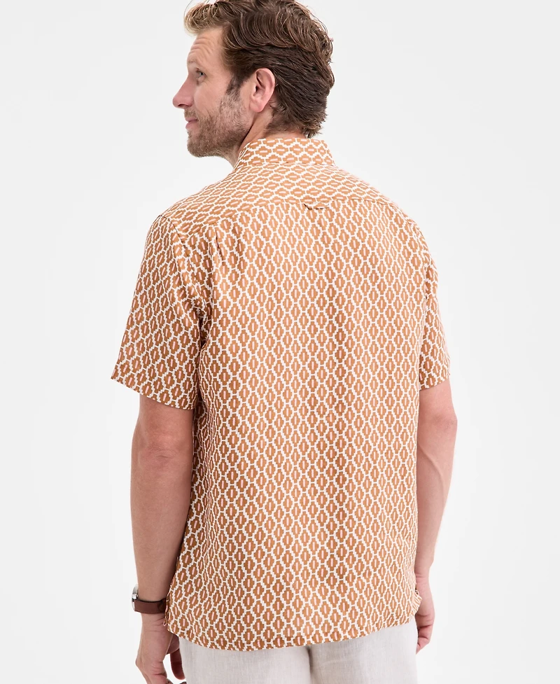 Club Room Men's Short-Sleeve Tonelle Geo-Print Linen Shirt, Macy's Exclusive