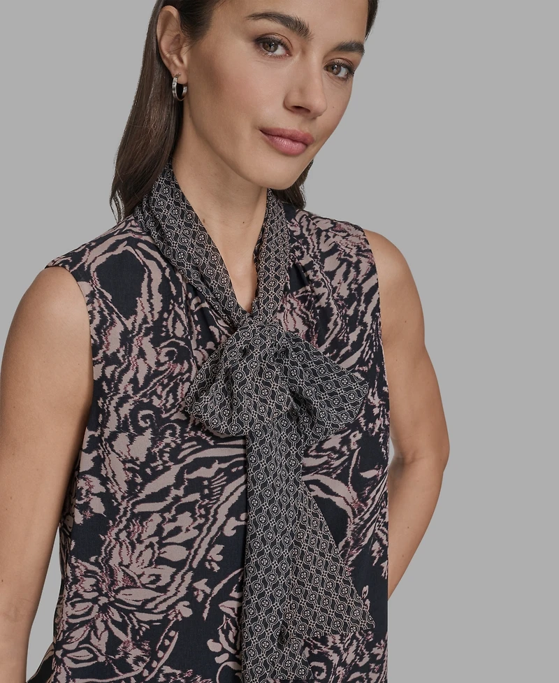 Bcbg Women's Printed Sleeveless Tie-Neck Blouse