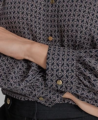 Bcbg Women's Printed Ruffled V-Neck Blouse