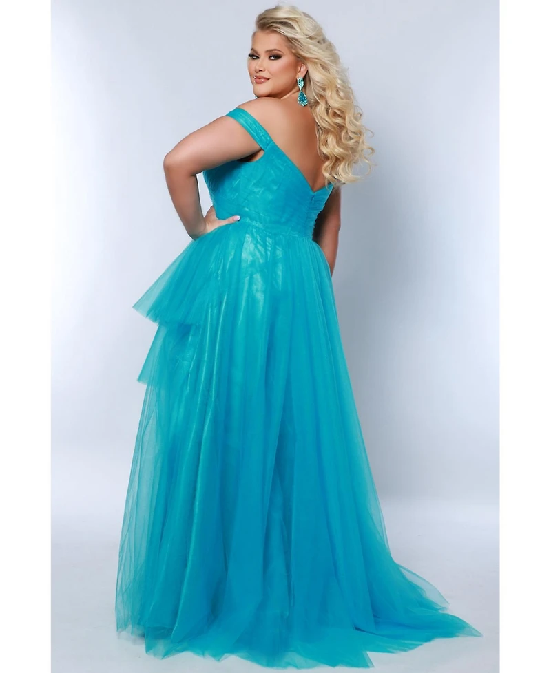 Sydney's Closet Women's High-Low Sweetheart Neckline Off-the-Shoulder Gown