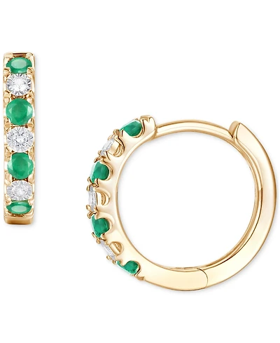 Emerald (1/6 ct. t.w.) & Diamond Accent Small Hoop Earrings in 14k Gold, 0.75" (Also in Ruby & Sapphire)