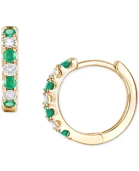 Emerald (1/6 ct. t.w.) & Diamond Accent Small Hoop Earrings in 14k Gold, 0.75" (Also in Ruby & Sapphire)