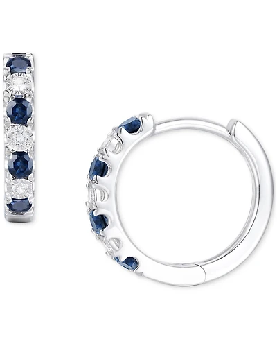 Emerald (1/6 ct. t.w.) & Diamond Accent Small Hoop Earrings in 14k Gold, 0.75" (Also in Ruby & Sapphire)