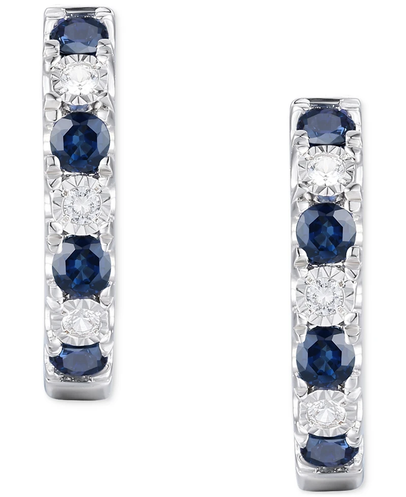 Emerald (1/6 ct. t.w.) & Diamond Accent Small Hoop Earrings in 14k Gold, 0.75" (Also in Ruby & Sapphire)