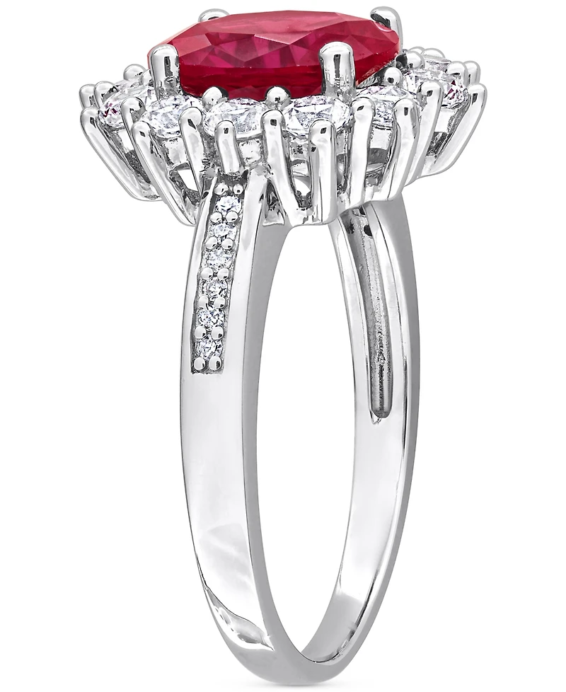 Gemstone & Diamond Accent Halo Ring Sterling Silver