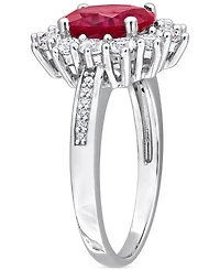 Gemstone & Diamond Accent Halo Ring Sterling Silver