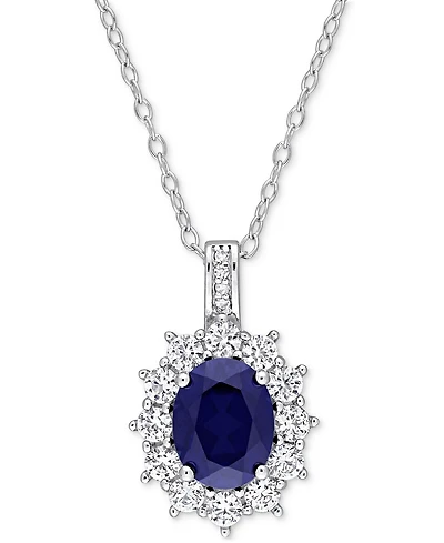 Gemstone & Diamond Accent Halo 18" Pendant Necklace Sterling Silver