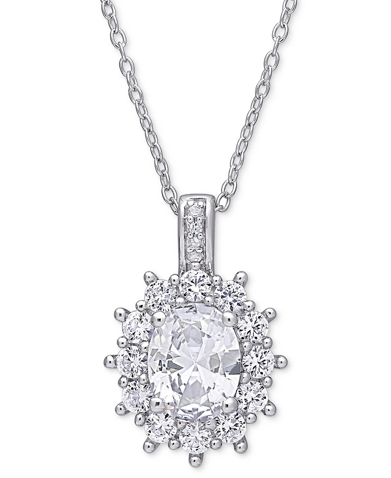 Gemstone & Diamond Accent Halo 18" Pendant Necklace in Sterling Silver