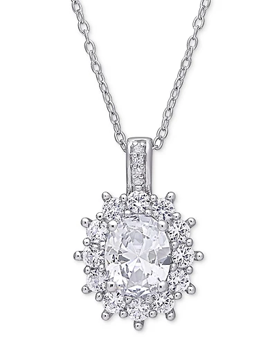 Gemstone & Diamond Accent Halo 18" Pendant Necklace in Sterling Silver