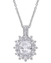Gemstone & Diamond Accent Halo 18" Pendant Necklace in Sterling Silver
