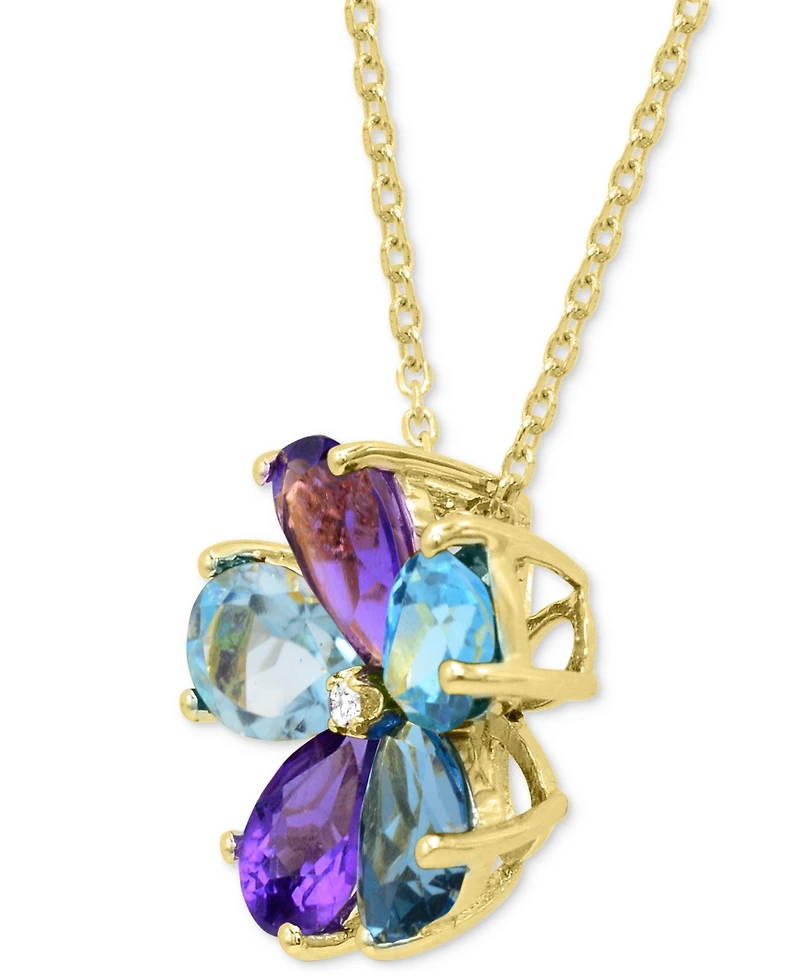 Multi-Gemstone 3-1/4 ct. t.w. with Diamond Accent Flower Statement Pendant 14K Gold-Plated Sterling Silver