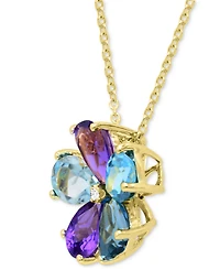 Multi-Gemstone 3-1/4 ct. t.w. with Diamond Accent Flower Statement Pendant 14K Gold-Plated Sterling Silver