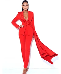 Miss Circle Women's Vayla Red Skinny Fit Crepe Trousers