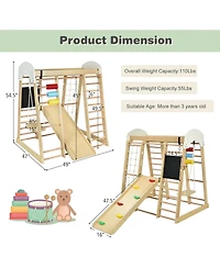 Akiudex 8-in-1 Wooden Climber Play Set with Slide and Swing for Kids