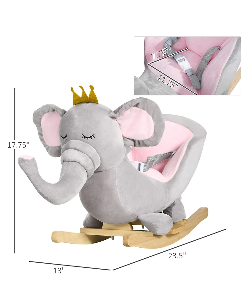 Cesicia Baby Rocking Horse Elephant Rocking Chair Toddler Rocker Toy with Sound Wooden Base Seat Safety Belt