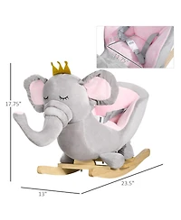 Cesicia Baby Rocking Horse Elephant Rocking Chair Toddler Rocker Toy with Sound Wooden Base Seat Safety Belt