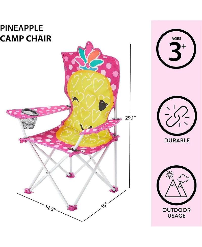 Cesicia Figural Pineapple Folding Kids Indoor Outdoor Beach Camp Chair with Portable Carry Case, Ages 6+
