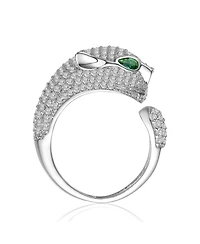 Rachel Glauber Panther Head with Green & Clear Cubic Zirconia Open Band Ring