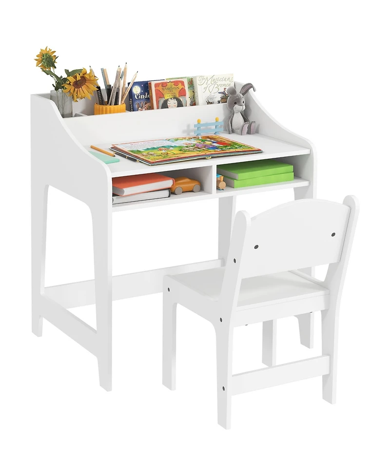 Qaba Kids Desk and Chair Set, Children Study Table with Chair,