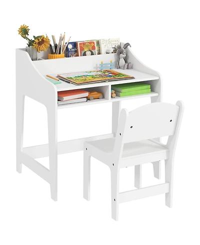 Qaba Kids Desk and Chair Set, Children Study Table with Chair,