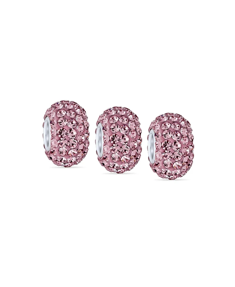 Bling Jewelry Set of 3 Solid Crystal Spacer Charm Bead Sterling Silver Core