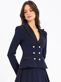 Miss Circle Women Nasia Navy Blue Double Breast Backless Blazer