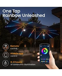 Xizzi 15ft Solar Umbrella Smart Led Lighted Patio Umbrella,12 Heavy Duty Ribs Large Outdoor Double Sided Rectangle Umbrella with Light Modes and Base