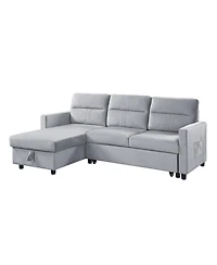 Homlux 81.5"W Light Gray Velvet Reversible Sleeper Sectional Sofa with Storage Chaise and Side Pocket