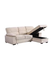 Homlux 97.5"W Beige Velvet Fabric Reversible Sleeper Sectional Sofa Chaise