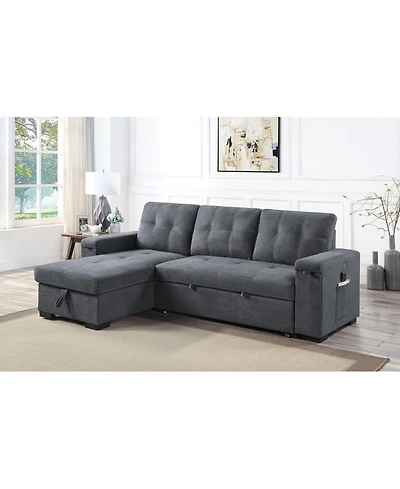 Homlux 95"W Gray Woven Fabric Reversible Sleeper Sectional Sofa with Storage Chaise Cup Holder Charging Ports and Pockets