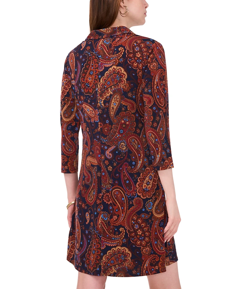 Msk Petite Collared 3/4-Sleeve Jersey Shift Dress