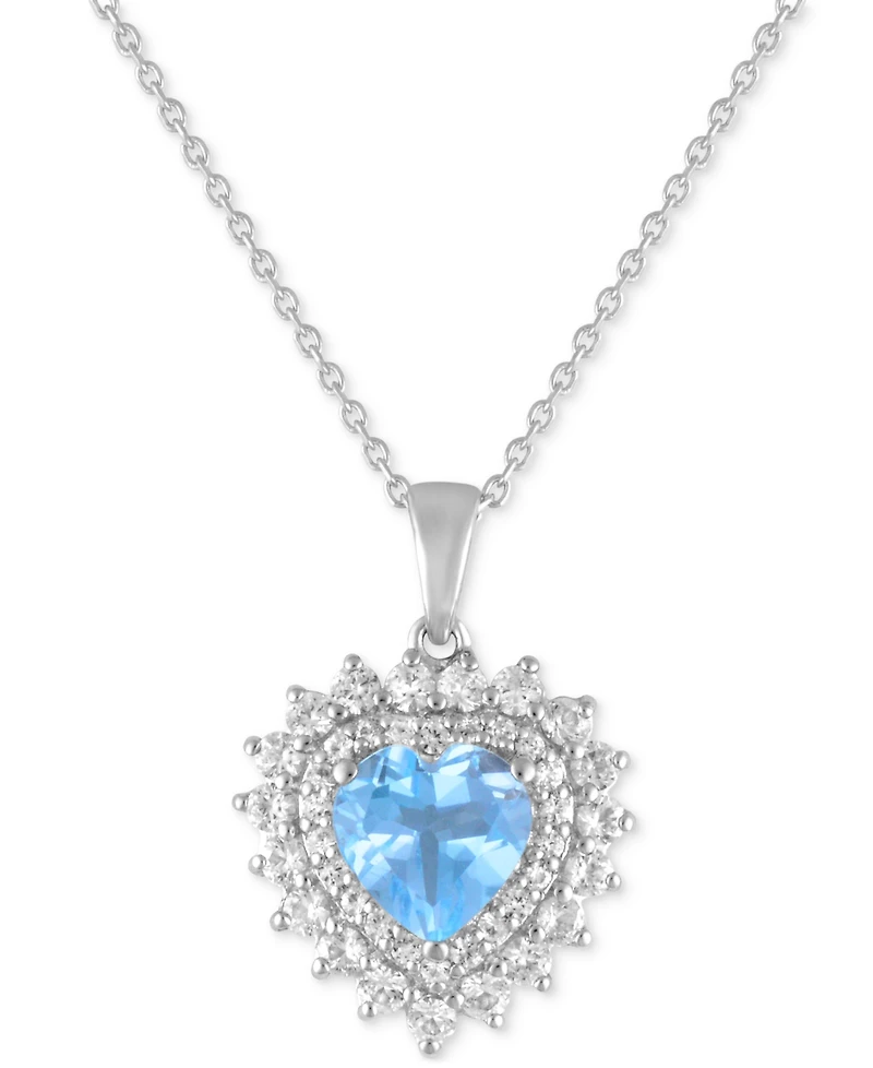 Blue Topaz 1-7/8 ct. t.w. Lab-created White Sapphire 1-1/4 Heart Pendant Sterling Silver