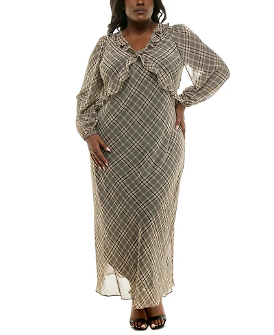 Taylor Plus Chiffon Ruffled V-Neck Maxi Dress