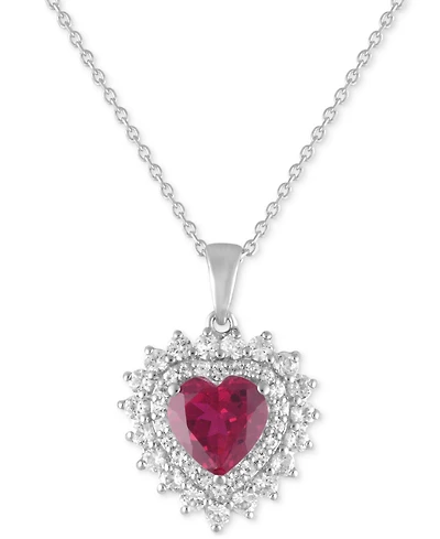 Blue Topaz 1-7/8 ct. t.w. Lab-created White Sapphire 1-1/4 Heart Pendant Sterling Silver
