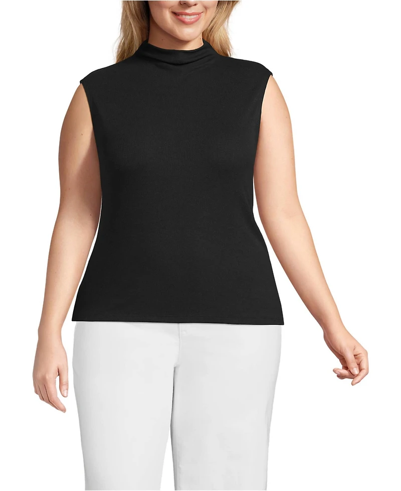 Lands' End Plus Cap Sleeve Drapey Rib Fitted Funnel Neck Tank
