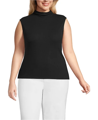 Lands' End Plus Cap Sleeve Drapey Rib Fitted Funnel Neck Tank