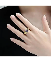 Rachel Glauber 14K Gold Plated with Purple Cubic Zirconia Cocktail Ring